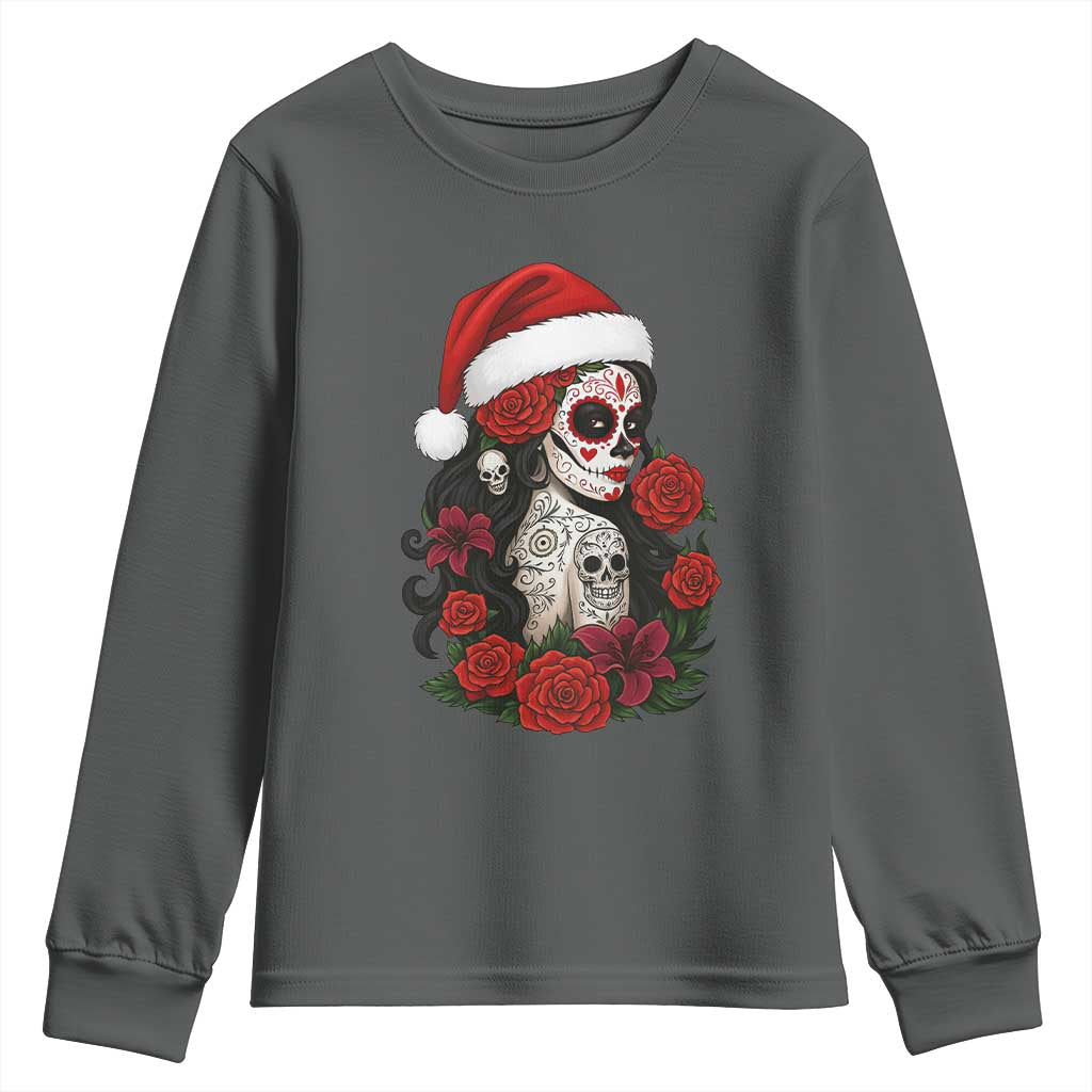 Dia De Los Muertos Mexican Christmas Youth Sweatshirt Day of the Dead Sugar Skull Women TS14 Dark Heather Print Your Wear