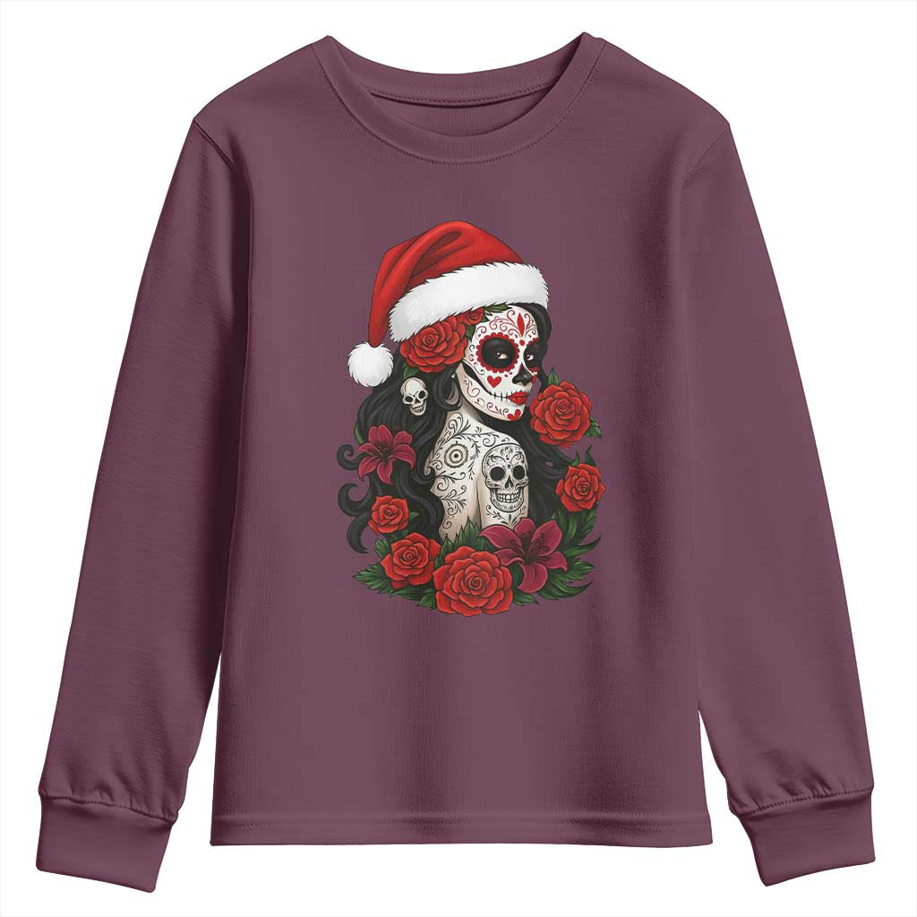 Dia De Los Muertos Mexican Christmas Youth Sweatshirt Day of the Dead Sugar Skull Women TS14 Maroon Print Your Wear