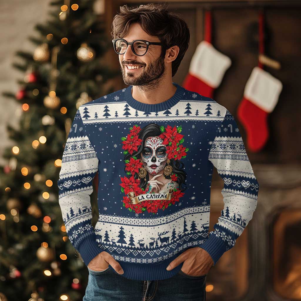 Dia De Los Muertos Mexican Ugly Christmas Sweater Day of the Dead Sugar Skull Women TS14 Navy Beige Print Your Wear