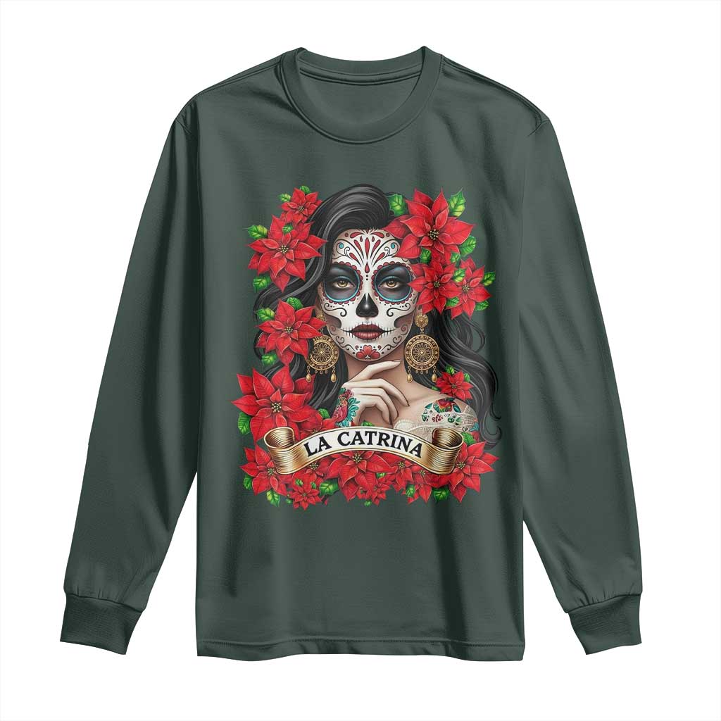 Dia De Los Muertos Mexican Long Sleeve Shirt Day of the Dead Sugar Skull Women TS14 Dark Forest Green Print Your Wear