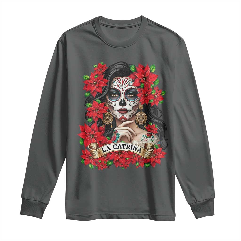 Dia De Los Muertos Mexican Long Sleeve Shirt Day of the Dead Sugar Skull Women TS14 Dark Heather Print Your Wear