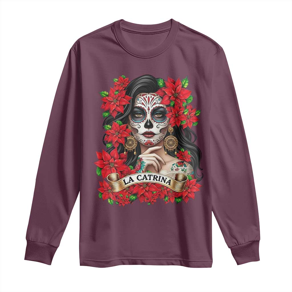 Dia De Los Muertos Mexican Long Sleeve Shirt Day of the Dead Sugar Skull Women TS14 Maroon Print Your Wear