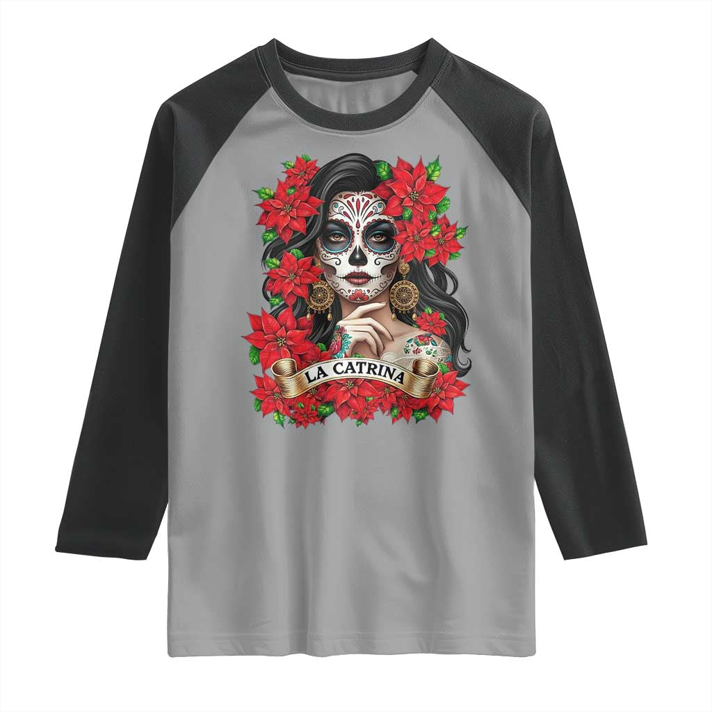 Dia De Los Muertos Mexican Raglan Shirt Day of the Dead Sugar Skull Women TS14 Sport Gray Black Print Your Wear