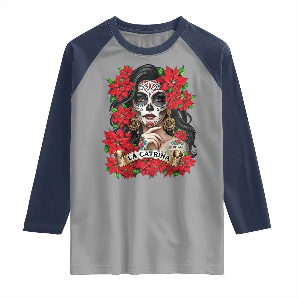 Dia De Los Muertos Mexican Raglan Shirt Day of the Dead Sugar Skull Women TS14 Sport Gray Navy Print Your Wear
