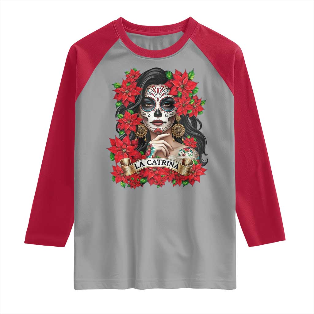 Dia De Los Muertos Mexican Raglan Shirt Day of the Dead Sugar Skull Women TS14 Sport Gray Red Print Your Wear