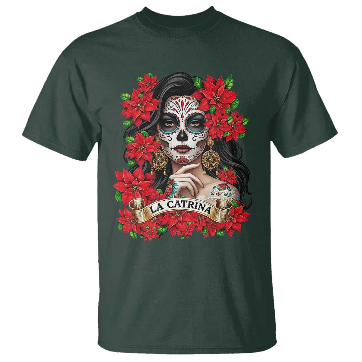 Dia De Los Muertos Mexican T Shirt Day of the Dead Sugar Skull Women TS14 Dark Forest Green Print Your Wear