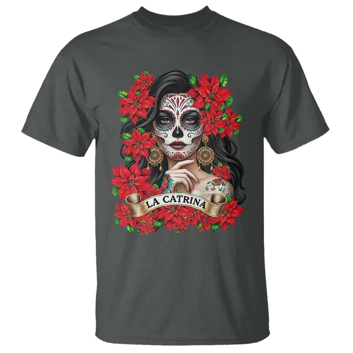 Dia De Los Muertos Mexican T Shirt Day of the Dead Sugar Skull Women TS14 Dark Heather Print Your Wear