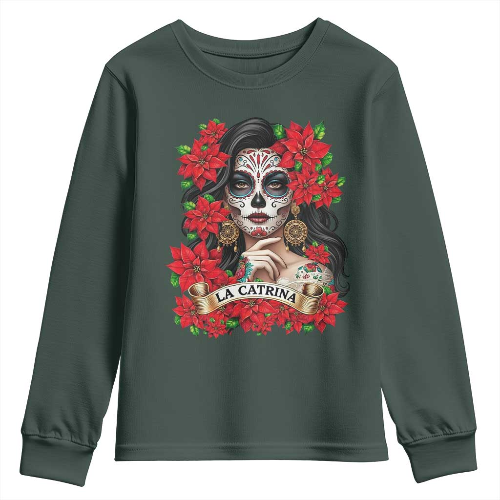 Dia De Los Muertos Mexican Youth Sweatshirt Day of the Dead Sugar Skull Women TS14 Dark Forest Green Print Your Wear