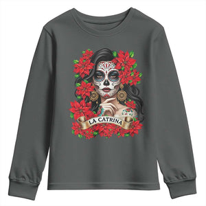 Dia De Los Muertos Mexican Youth Sweatshirt Day of the Dead Sugar Skull Women TS14 Dark Heather Print Your Wear