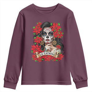 Dia De Los Muertos Mexican Youth Sweatshirt Day of the Dead Sugar Skull Women TS14 Maroon Print Your Wear