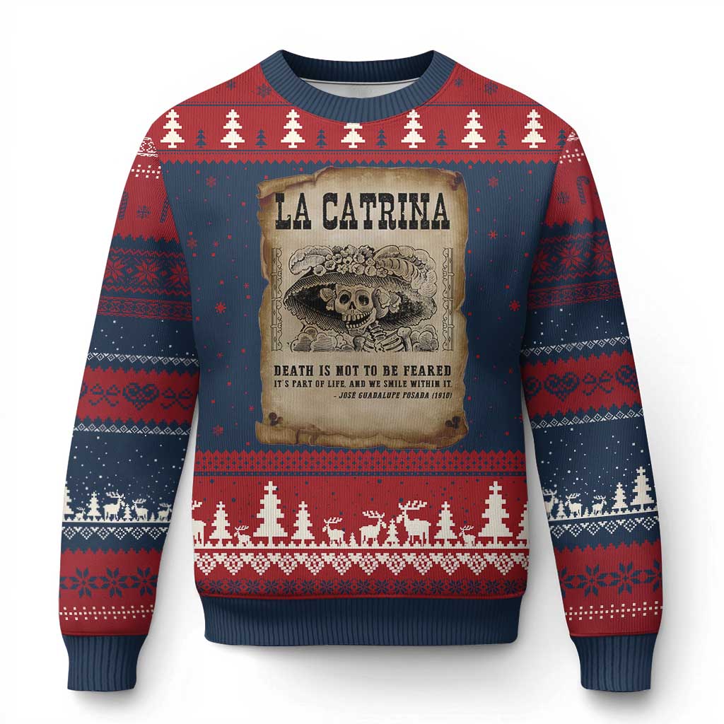 Day Of The Dead Ugly Christmas Sweater La Calavera Garbancera TS14 Navy Red Print Your Wear