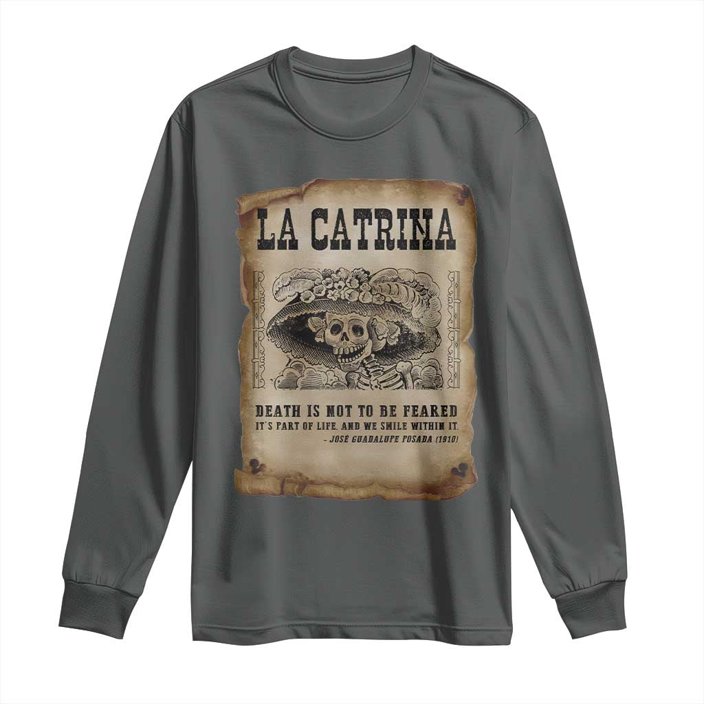 Day Of The Dead Long Sleeve Shirt La Calavera Garbancera TS14 Dark Heather Print Your Wear