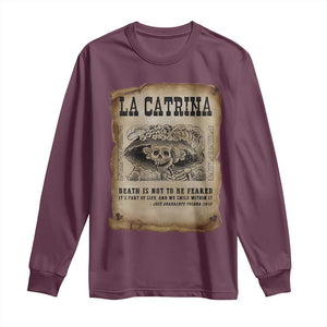 Day Of The Dead Long Sleeve Shirt La Calavera Garbancera TS14 Maroon Print Your Wear