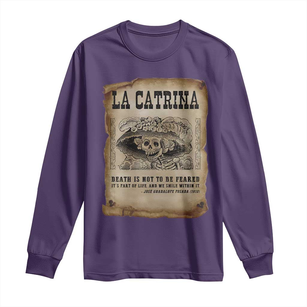 Day Of The Dead Long Sleeve Shirt La Calavera Garbancera TS14 Purple Print Your Wear