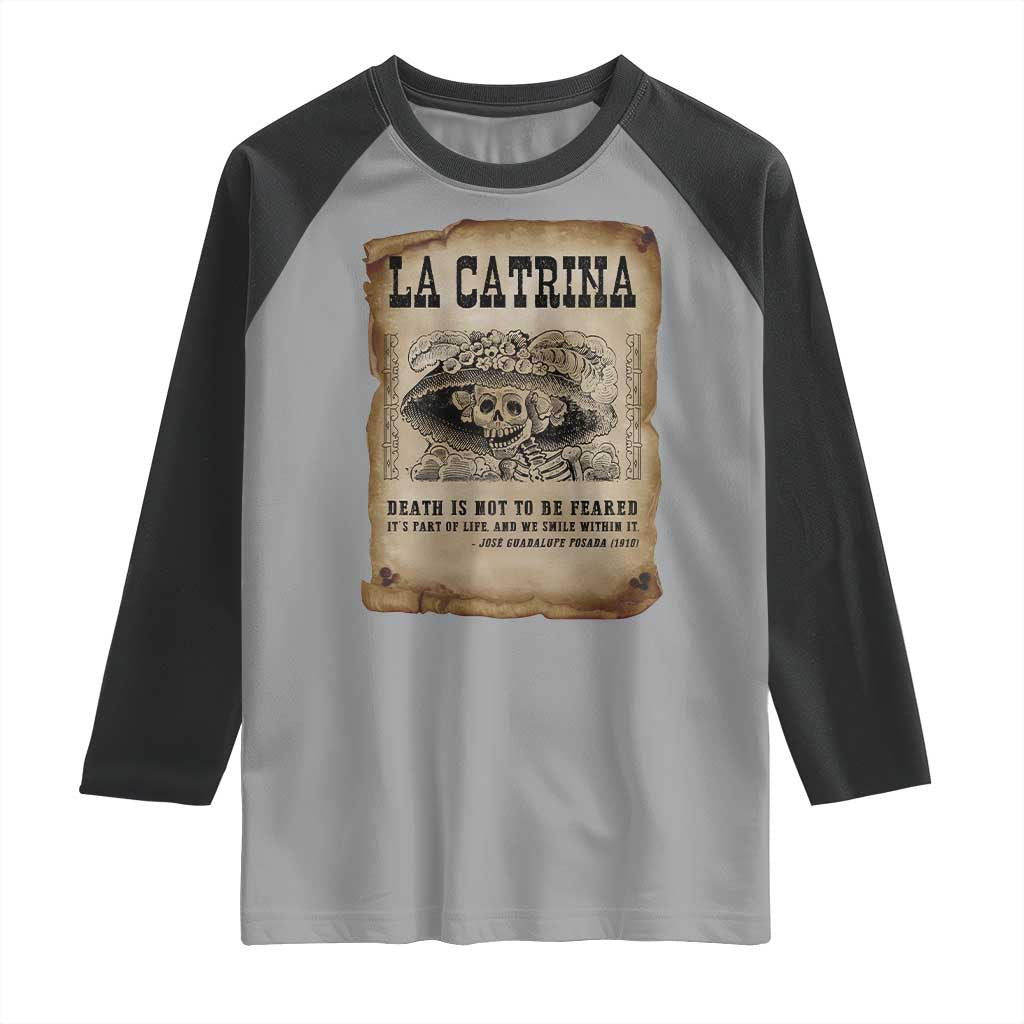 Day Of The Dead Raglan Shirt La Calavera Garbancera TS14 Sport Gray Black Print Your Wear