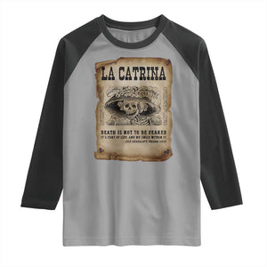 Day Of The Dead Raglan Shirt La Calavera Garbancera TS14 Sport Gray Black Print Your Wear