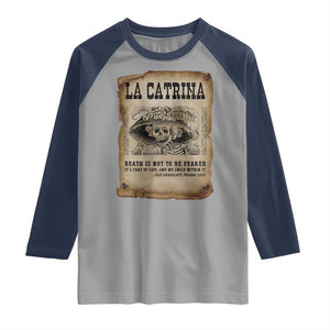 Day Of The Dead Raglan Shirt La Calavera Garbancera TS14 Sport Gray Navy Print Your Wear