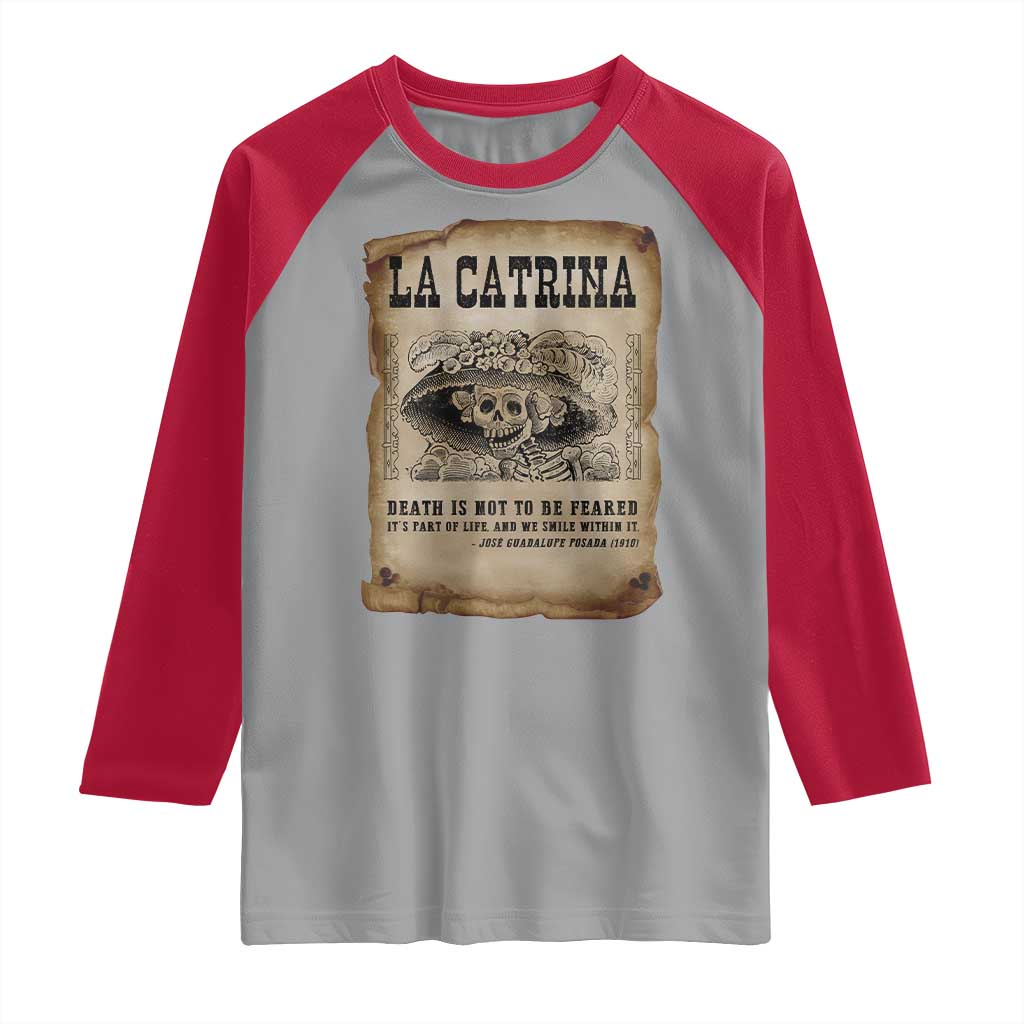 Day Of The Dead Raglan Shirt La Calavera Garbancera TS14 Sport Gray Red Print Your Wear