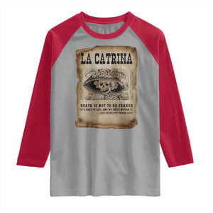 Day Of The Dead Raglan Shirt La Calavera Garbancera TS14 Sport Gray Red Print Your Wear