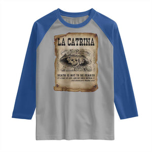 Day Of The Dead Raglan Shirt La Calavera Garbancera TS14 Sport Gray Royal Print Your Wear