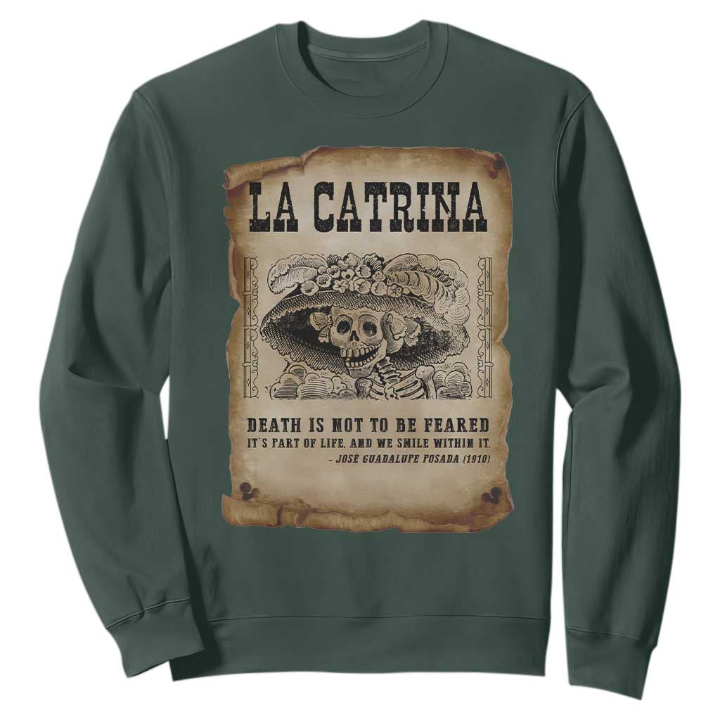 Day Of The Dead Sweatshirt La Calavera Garbancera TS14 Dark Forest Green Print Your Wear