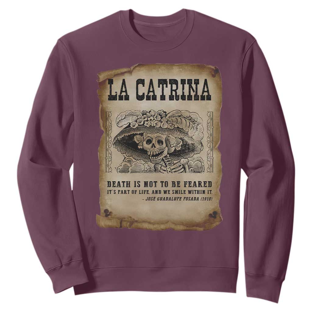 Day Of The Dead Sweatshirt La Calavera Garbancera TS14 Maroon Print Your Wear