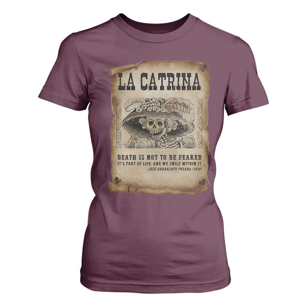 Day Of The Dead T Shirt For Women La Calavera Garbancera TS14 Maroon Print Your Wear