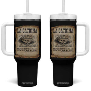 Day Of The Dead Tumbler With Handle La Calavera Garbancera TS14 One Size: 40 oz Black Print Your Wear