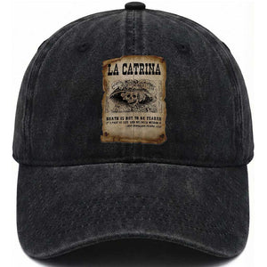 Day Of The Dead Washed Cotton Baseball Cap La Calavera Garbancera TS14 Washed Cap Universal Fit Black Print Your Wear