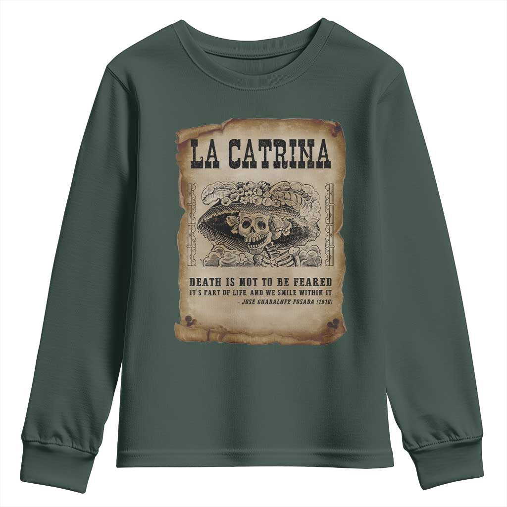 Day Of The Dead Youth Sweatshirt La Calavera Garbancera TS14 Dark Forest Green Print Your Wear
