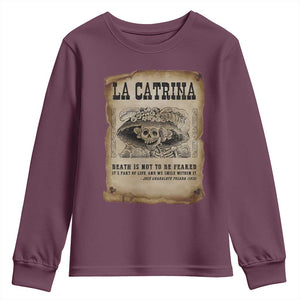 Day Of The Dead Youth Sweatshirt La Calavera Garbancera TS14 Maroon Print Your Wear
