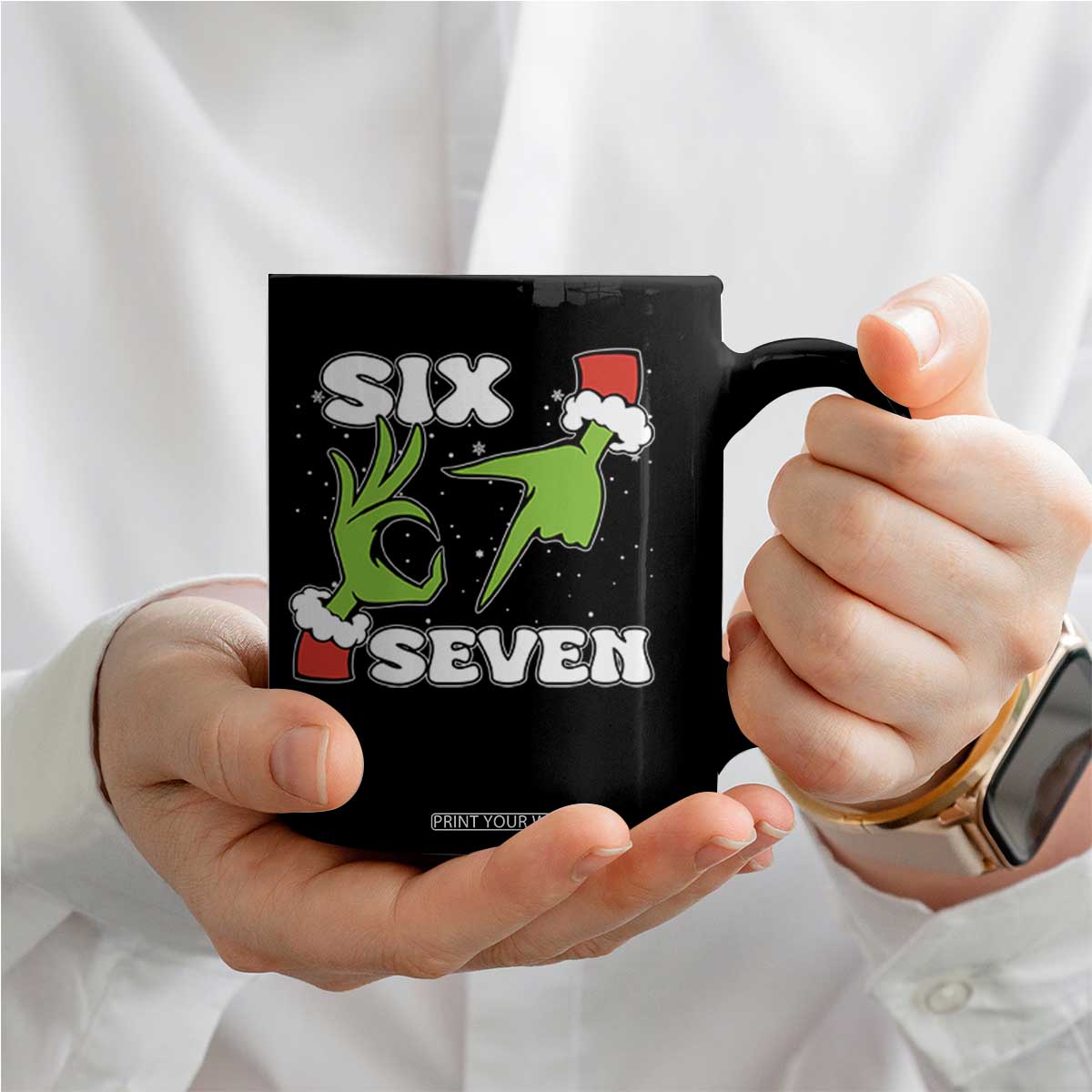 67 Six Seven Christmas Meme Coffee Mug Funny Elf Hands - Print Your Wear