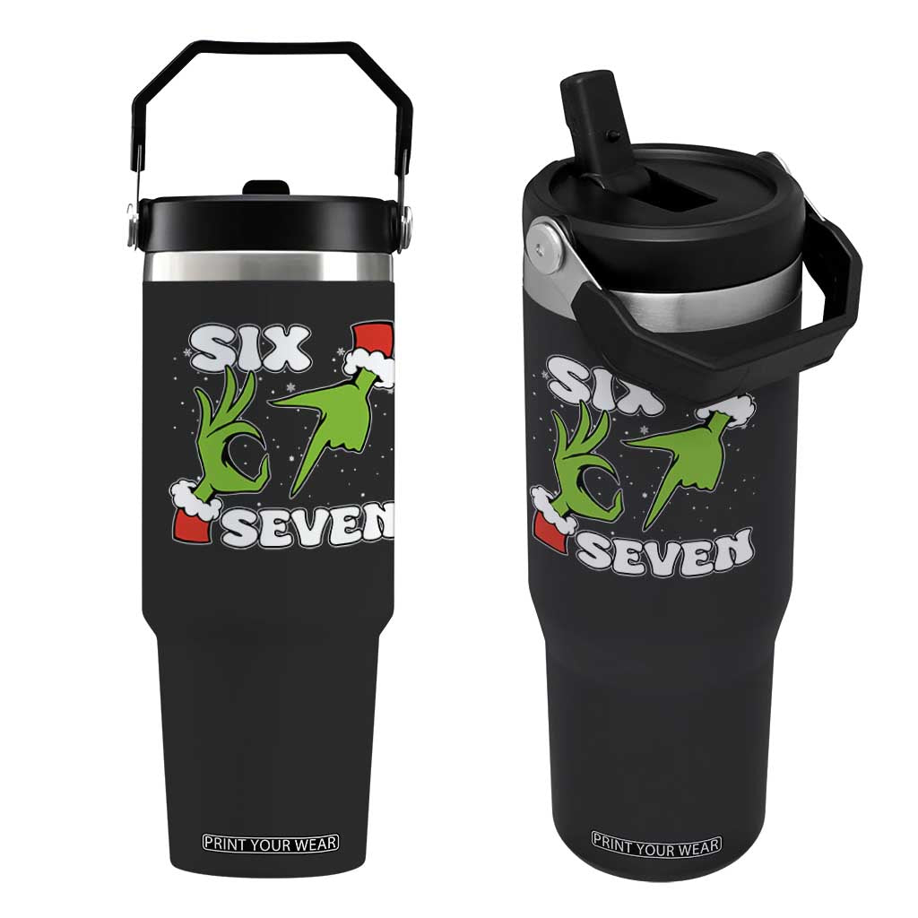 67 Six Seven Christmas Meme Flip Straw Tumbler Funny Elf Hands - Print Your Wear