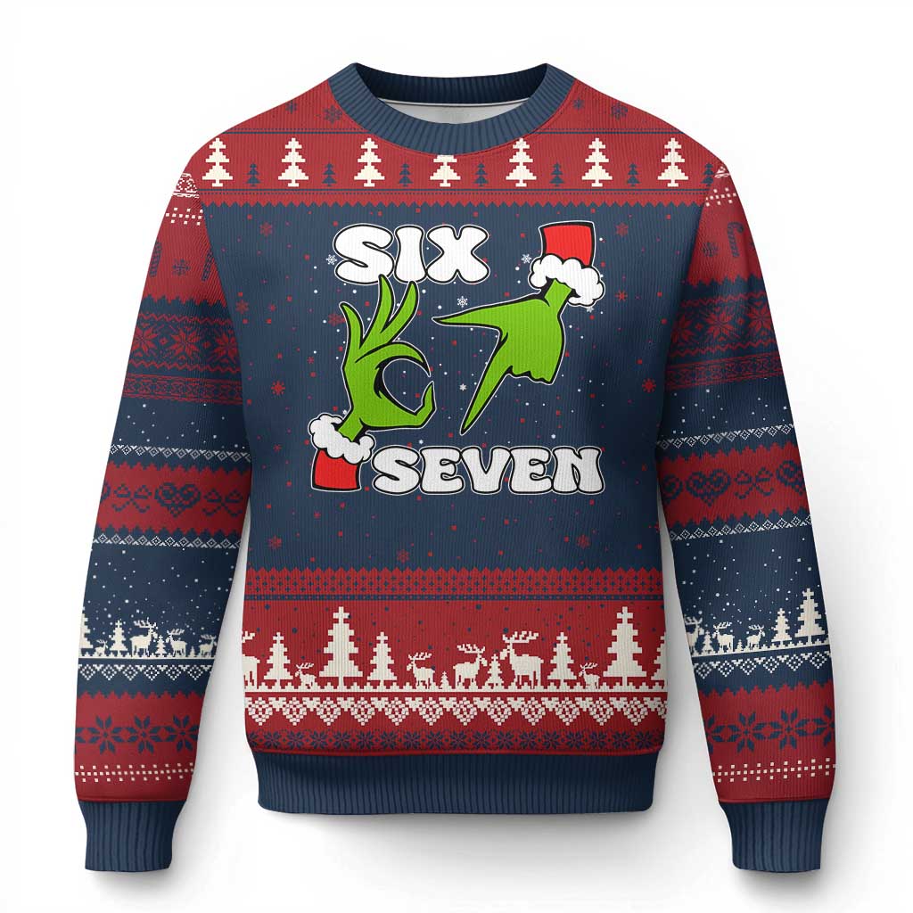 67 Six Seven Xmas Meme Ugly Christmas Sweater Funny Elf Hands TS14 Navy Red Print Your Wear