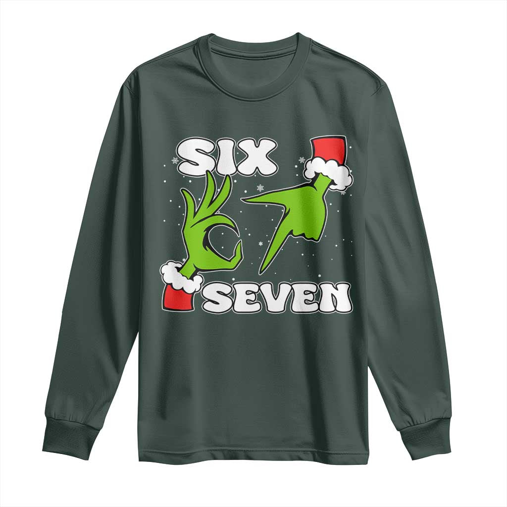 67 Six Seven Christmas Meme Long Sleeve Shirt Funny Elf Hands TS14 Dark Forest Green Print Your Wear