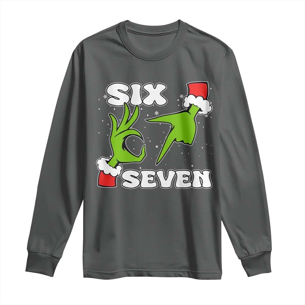 67 Six Seven Christmas Meme Long Sleeve Shirt Funny Elf Hands TS14 Dark Heather Print Your Wear