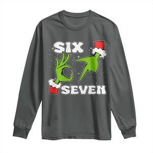 67 Six Seven Christmas Meme Long Sleeve Shirt Funny Elf Hands TS14 Dark Heather Print Your Wear