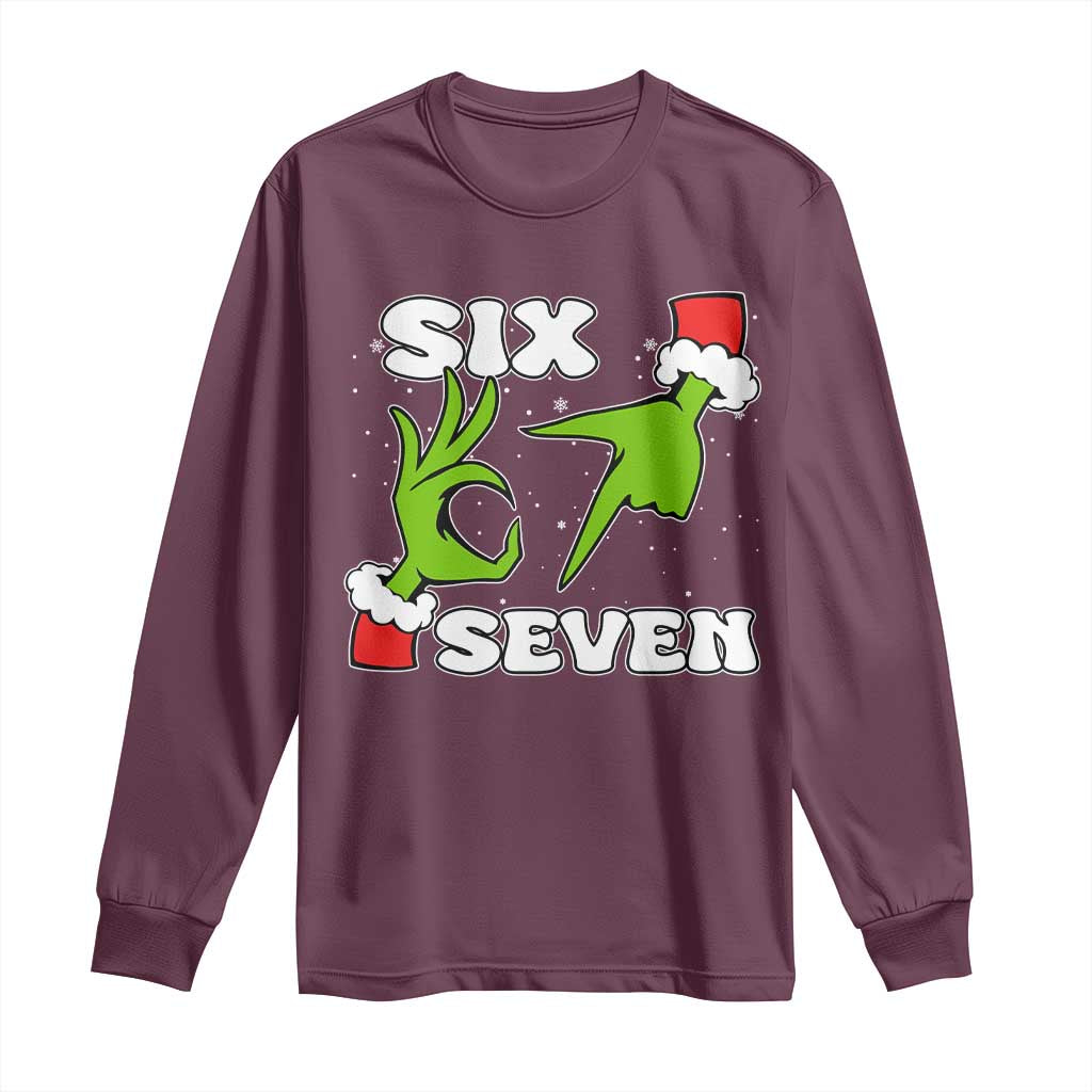 67 Six Seven Christmas Meme Long Sleeve Shirt Funny Elf Hands TS14 Maroon Print Your Wear
