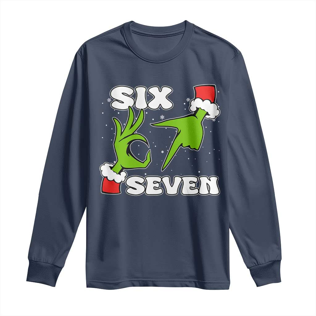 67 Six Seven Christmas Meme Long Sleeve Shirt Funny Elf Hands TS14 Navy Print Your Wear