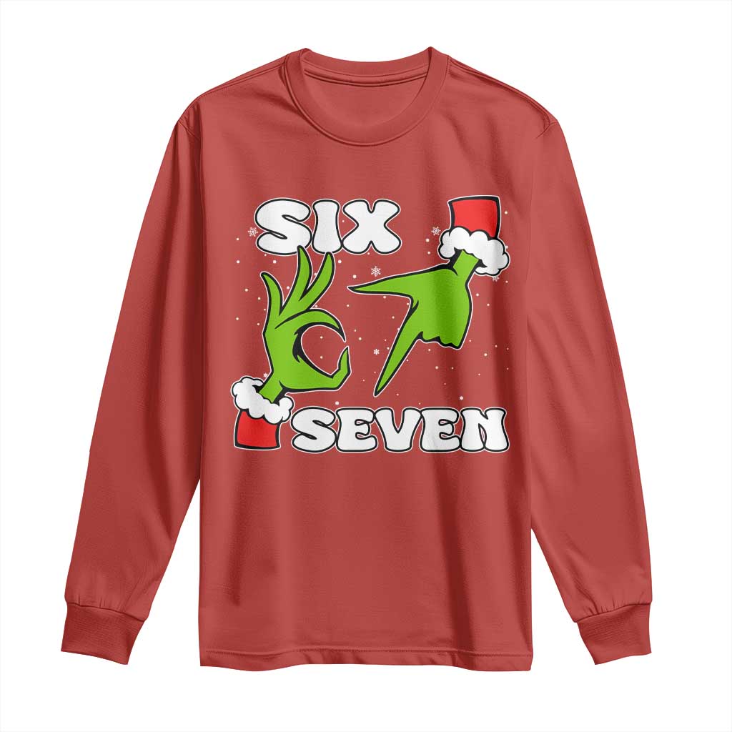 67 Six Seven Christmas Meme Long Sleeve Shirt Funny Elf Hands TS14 Red Print Your Wear