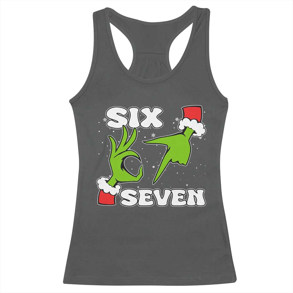67 Six Seven Christmas Meme Racerback Tank Top Funny Elf Hands TS14 Dark Heather Print Your Wear