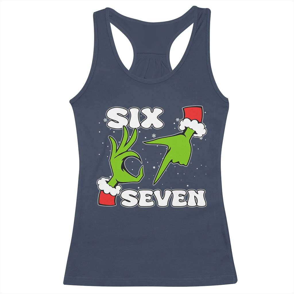 67 Six Seven Christmas Meme Racerback Tank Top Funny Elf Hands TS14 Navy Print Your Wear