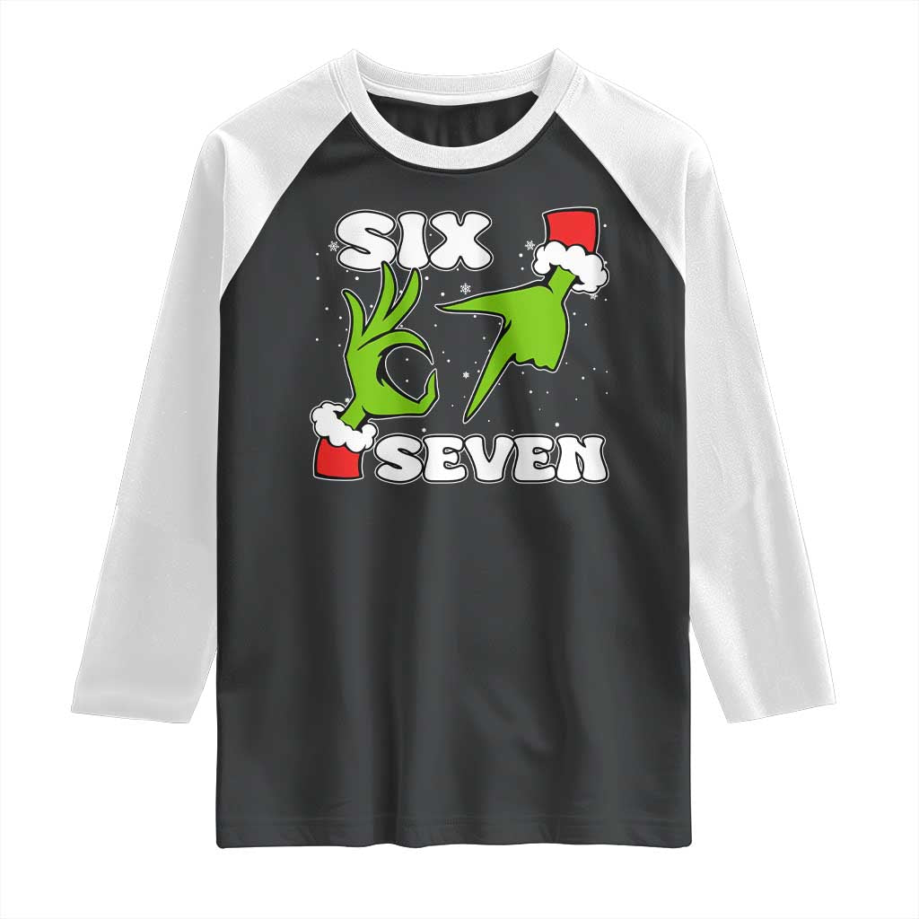 67 Six Seven Christmas Meme Raglan Shirt Funny Elf Hands TS14 Black White Print Your Wear