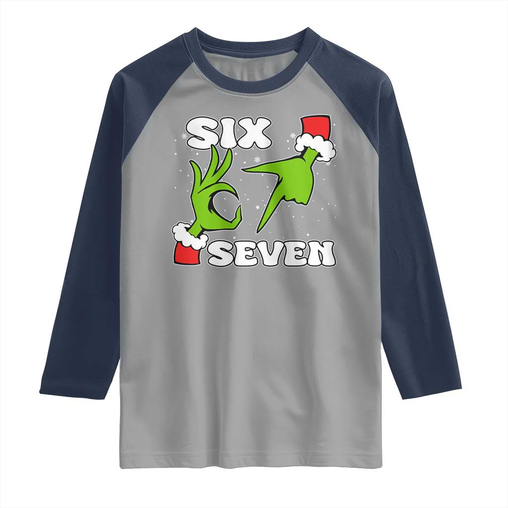 67 Six Seven Christmas Meme Raglan Shirt Funny Elf Hands TS14 Sport Gray Navy Print Your Wear