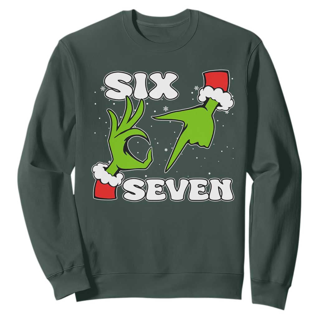 67 Six Seven Christmas Meme Sweatshirt Funny Elf Hands TS14 Dark Forest Green Print Your Wear