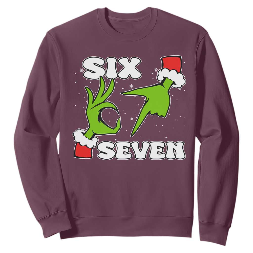 67 Six Seven Christmas Meme Sweatshirt Funny Elf Hands TS14 Maroon Print Your Wear