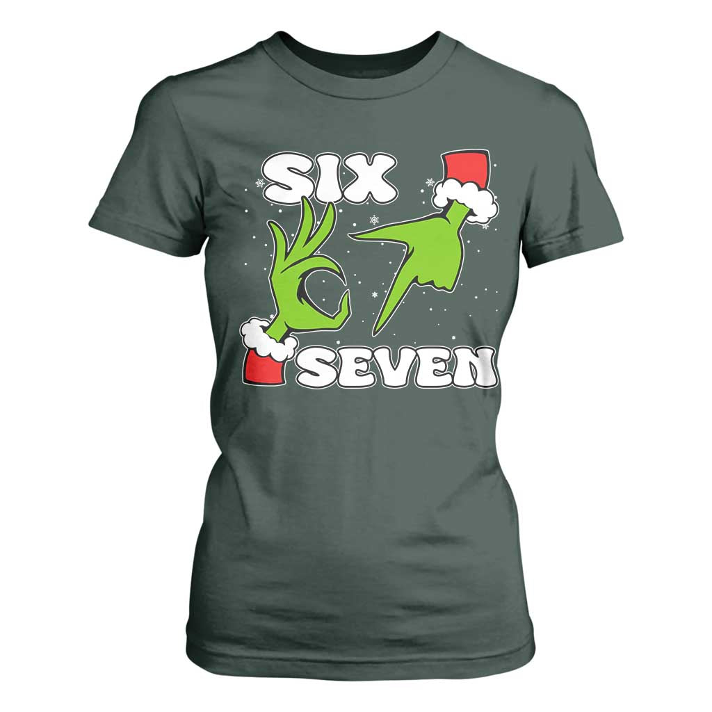 67 Six Seven Christmas Meme T Shirt For Women Funny Elf Hands TS14 Dark Forest Green Print Your Wear