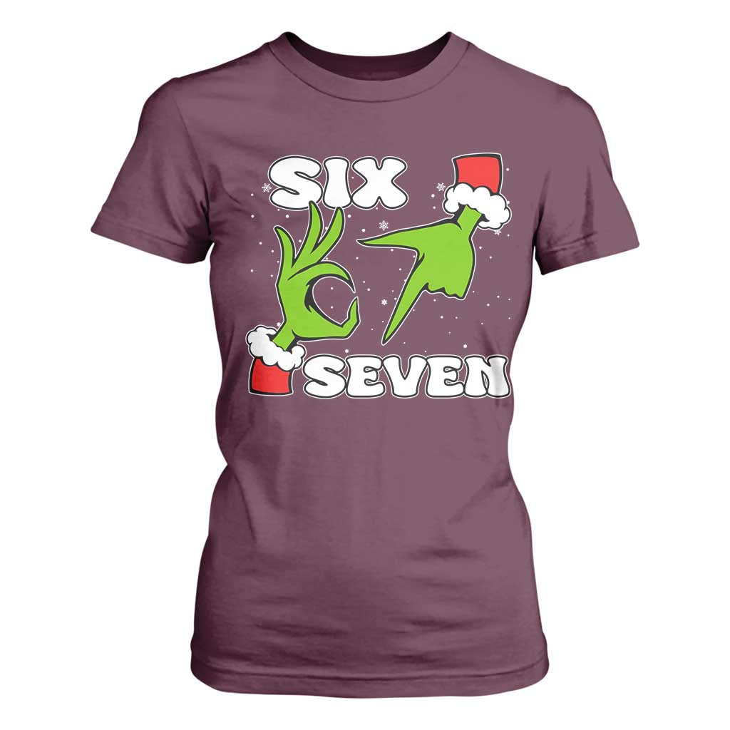 67 Six Seven Christmas Meme T Shirt For Women Funny Elf Hands TS14 Maroon Print Your Wear