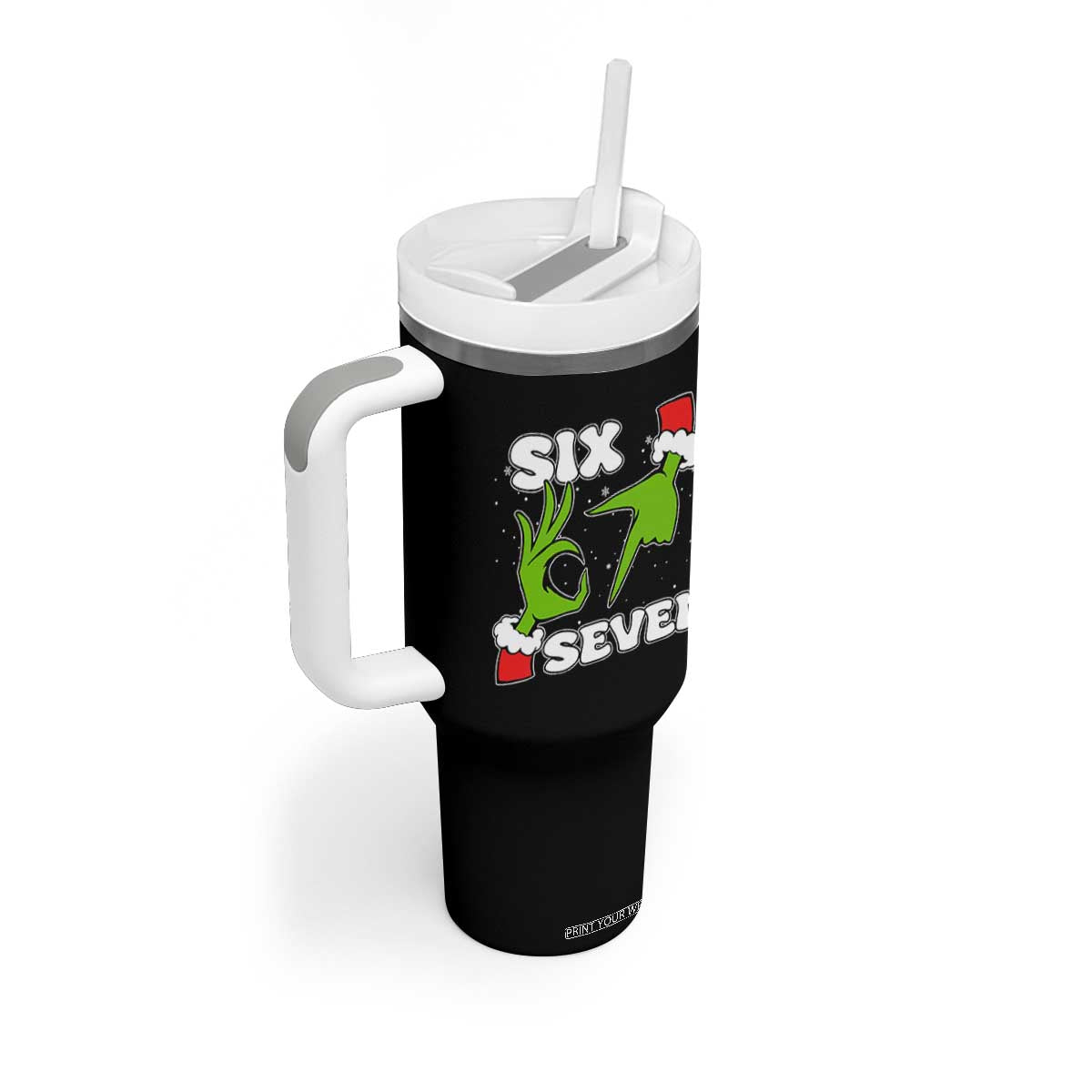 67 Six Seven Christmas Meme Tumbler With Handle Funny Elf Hands TS14 Print Your Wear