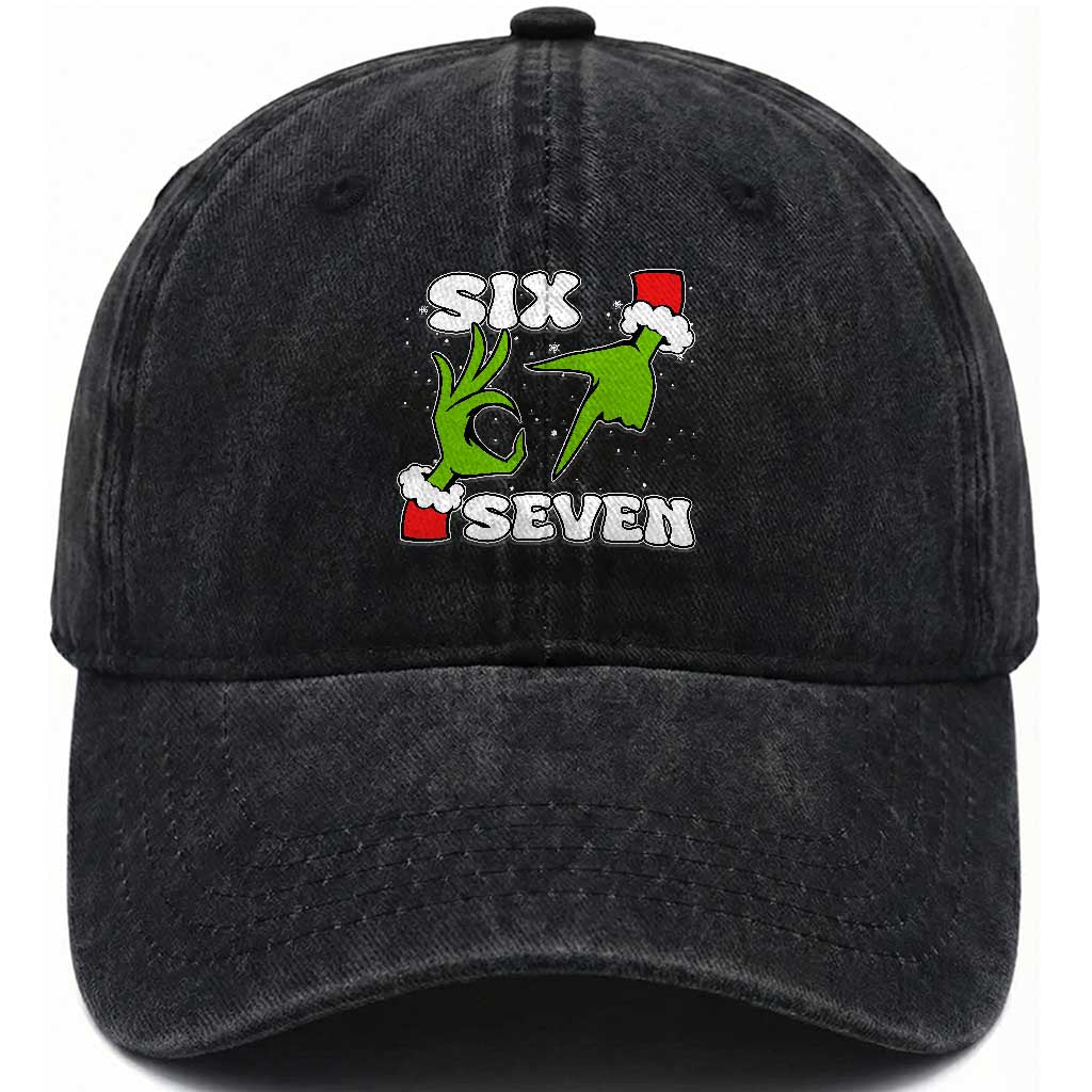 67 Six Seven Christmas Meme Washed Cotton Baseball Cap Funny Elf Hands TS14 Washed Cap Universal Fit Black Print Your Wear